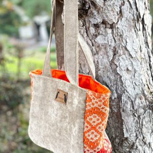 bolso shopper piedra y naranja llamative